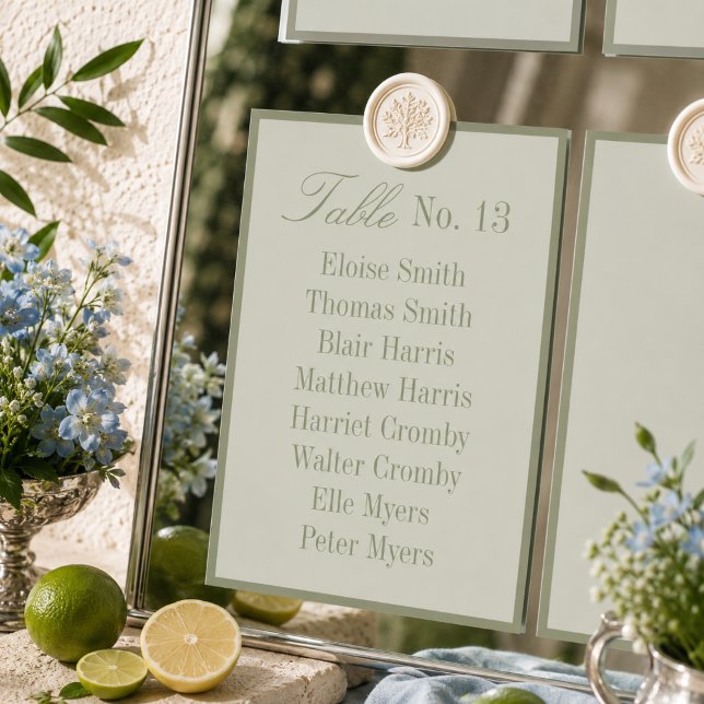 Numeração De Mesa Gráfico de Assentos de Casamento Verde Sage Modern (Modern Sage Green Wedding Seating Chart Table Number
)