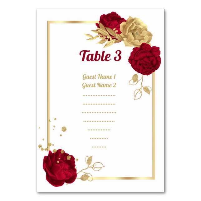 Numeração De Mesa gráfico de assentos de flores burgundy & dourado (Frente)
