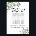 Numeração De Mesa Gráfico de Casamento de Casamento de Eucalyptus co<br><div class="desc">Estes bonitos cartões de número da mesa de casamento incluem um quadro de assentos ou uma lista de dez nomes para facilitar aos seus convidados encontrar a mesa certa. A design apresenta um design bóico rústico com pintura manual de aquarelas de folhas de eucalipto e jardim verde em tons de...</div>