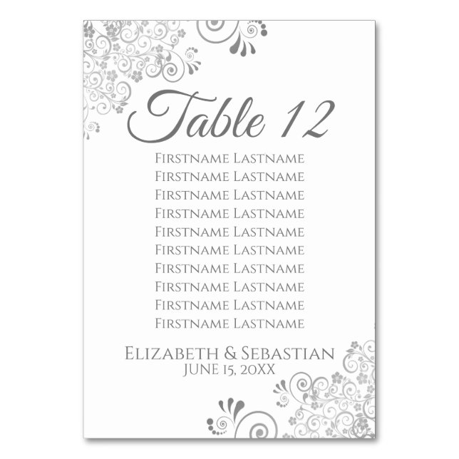 Numeração De Mesa Gráfico de Casamento de Prata de Cinzas Brancas (Frente)