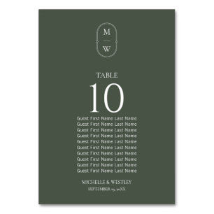 Numeração De Mesa Gráfico de Casamento do Monograma Verde de Moss
