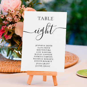 Numeração De Mesa Gráfico de nomes de script branco preto Elegante