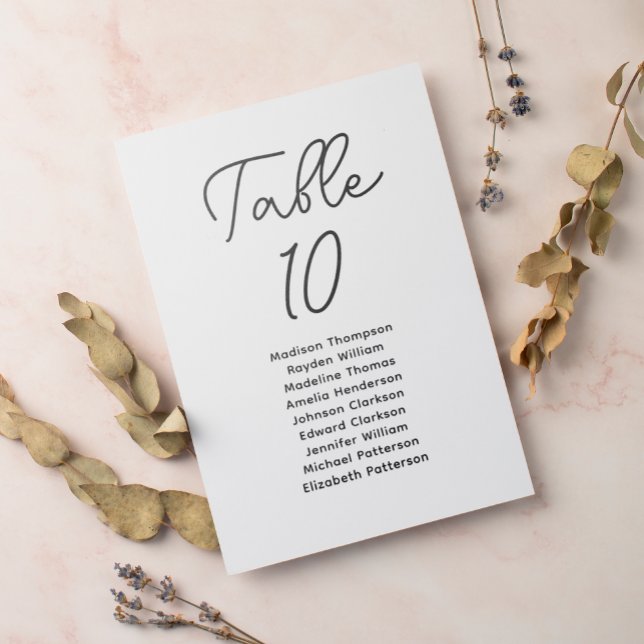 Numeração De Mesa Gráfico de Sentos Brancos Pretos com Script Minima (Criador carregado)