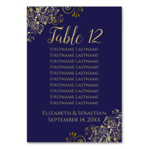 Numeração De Mesa Gráfico Dourado de Casamento Azul de Casamento do