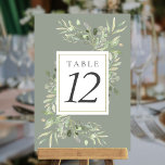 Numeração De Mesa Granulado de Aquarela Deixa Números de Tabela<br><div class="desc">Apresentando delicadas folhas de aquarela em um fundo de sábado prateado,  esses números de tabela botânica chic podem ser personalizados para seu evento especial. Projetado por Thisnotme©</div>
