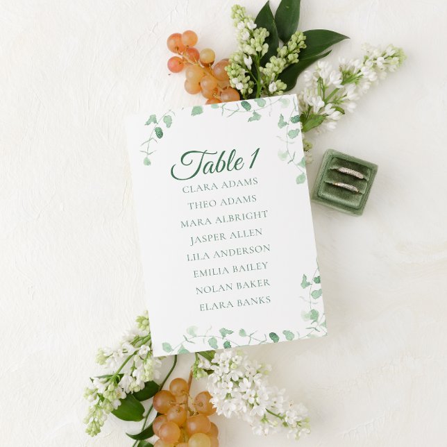 Numeração De Mesa Green Eucalyptus Wedding Seating Chart Card (Criador carregado)