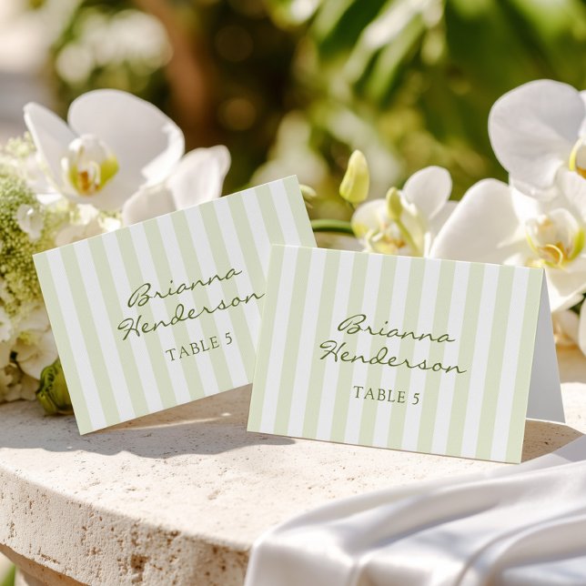 Numeração De Mesa Green Stripe Wedding Escort Name Cards (Criador carregado)