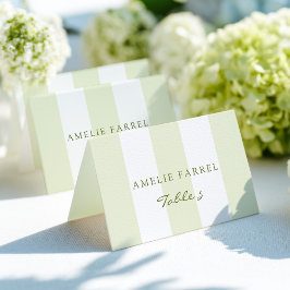 Numeração De Mesa Green Stripe Wedding Escort Name Cards