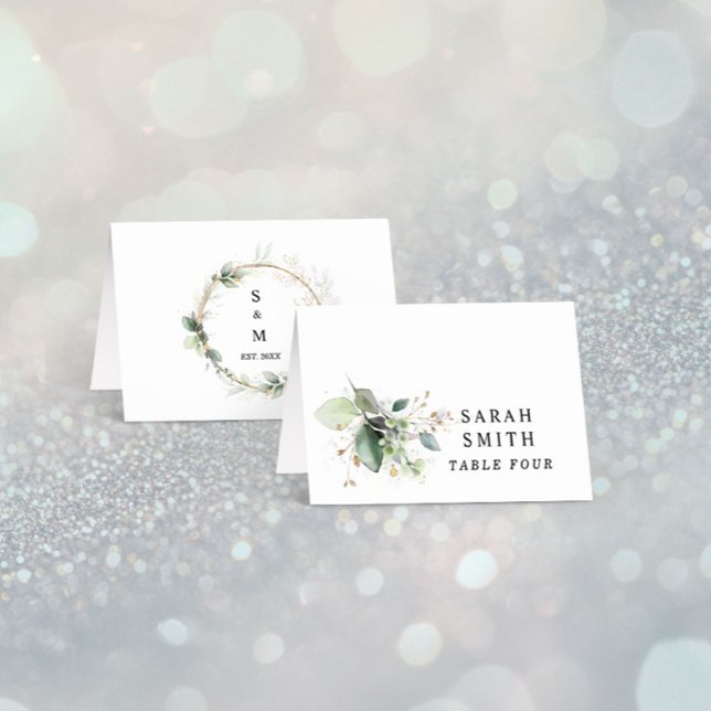 Numeração De Mesa Greenery and Gold Wedding Table Place Card (Criador carregado)