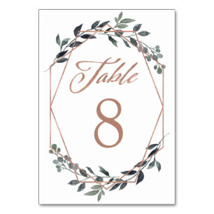 Numeração De Mesa Greenery Geo Casamento em Rose Gold