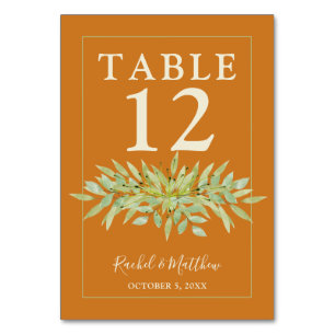 Numeração De Mesa Greenery Swag sobre Ochre Wedding