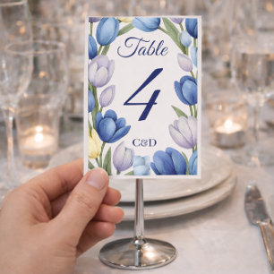 Numeração De Mesa Grinalda de Tulipas em Aquarela Elegante para Casa