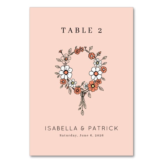 Numeração De Mesa Grinalda Floral de Pêssego Alegre (Frente)