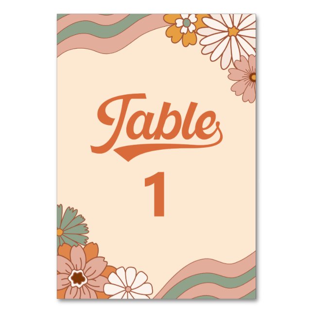 Numeração De Mesa Groovy Retro 1970s Daisy Floral Table Number (Frente)