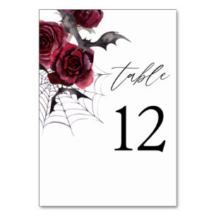 Numeração De Mesa Halloween de rosas vermelhas e morcegos