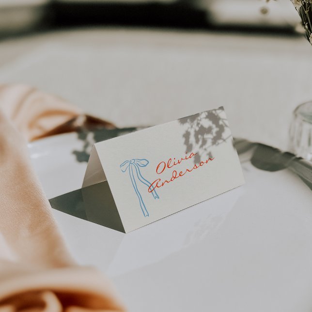Numeração De Mesa Hand Drawn Orange Blue Bow Wedding Place Cards (Criador carregado)
