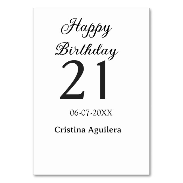 Numeração De Mesa Happy 21st birthday bold letter simple name minima (Frente)