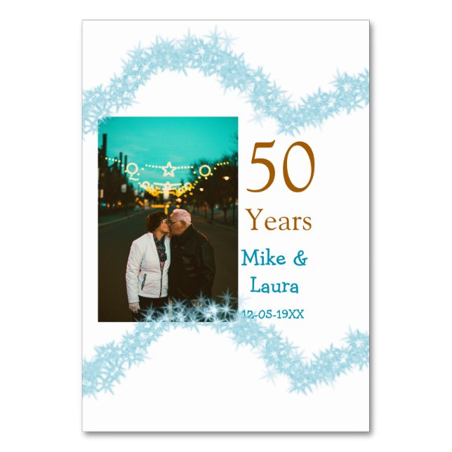 Numeração De Mesa Happy 50th anniversary add couple name date weddin (Frente)