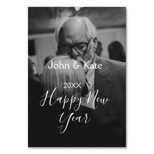 Numeração De Mesa Happy new year couple photo name year black white  (Frente)