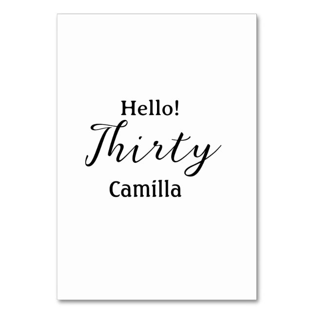 Numeração De Mesa Hello thirty birthday name simple minimal elegant  (Frente)