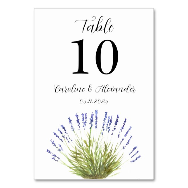 Numeração De Mesa Herbos Florais De Lavanda De Aquarela Elegante T (Frente)