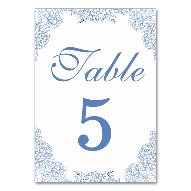 Numeração De Mesa Hidrangea moderna Dusty Blue Floral Detalhes (Frente)