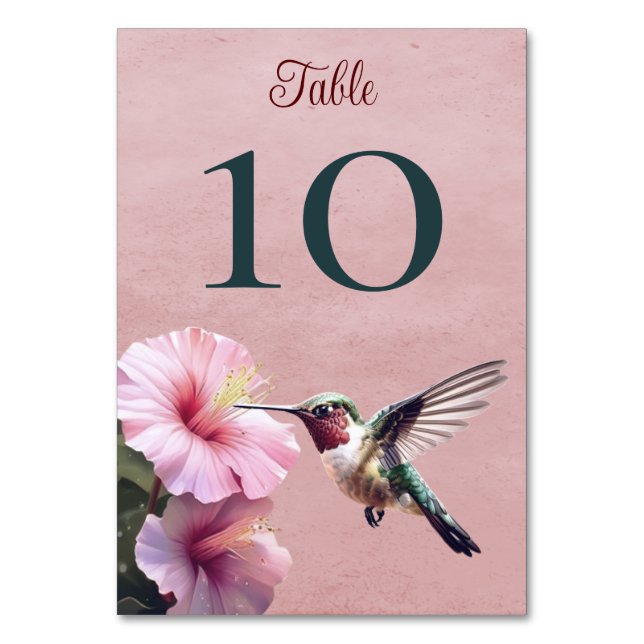 Numeração De Mesa Hummingbird e Hibiscus | Casamento Rosa (Frente)