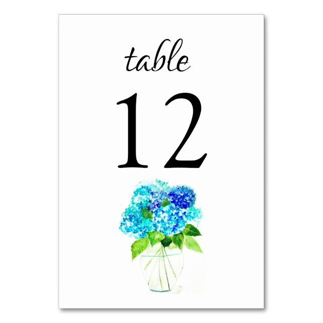 Numeração De Mesa Hydrangea Blue Watercolor Casamento Floral (Frente)
