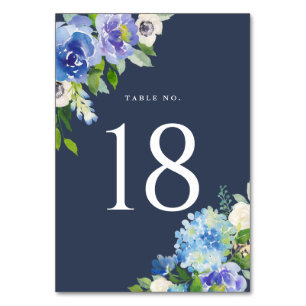 Numeração De Mesa Hydrangeas Azuis de Aquarela Números de Tabela Fl