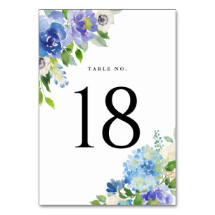 Numeração De Mesa Hydrangeas Azuis de Cores Aquáticas Números de T