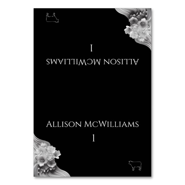 Numeração De Mesa Ícone de Carne Branca e Negra de Casamento Floral  (Frente)