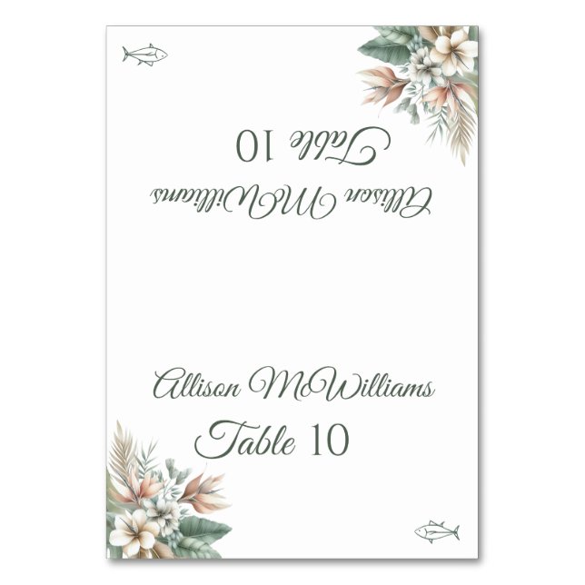 Numeração De Mesa Ícone De Peixe De Elegância Tropical De Casamento (Frente)