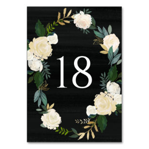 Numeração De Mesa Ivory Floral Wreath com o Casamento Negro Greenery