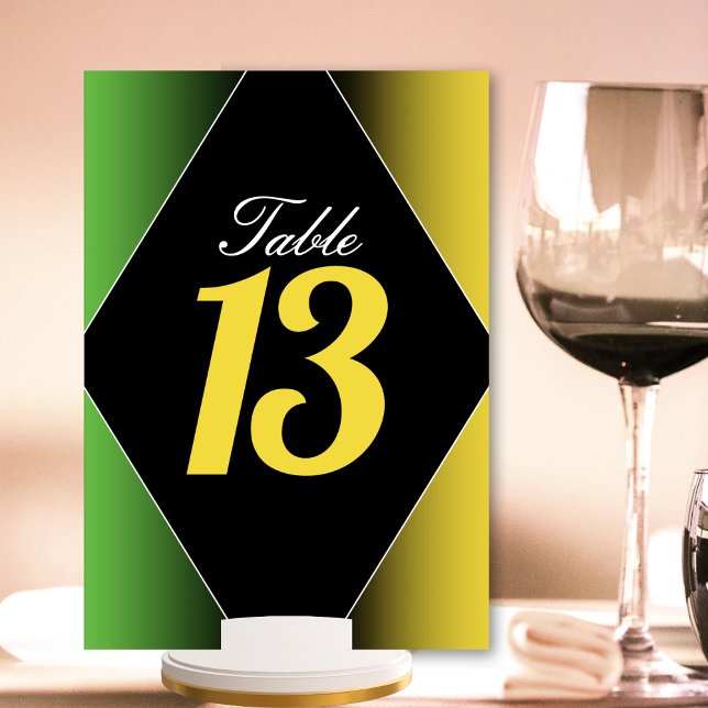Numeração De Mesa Jamaica Colors Green Dourado Caribe Restaurant (green black and yellow gold Jamaica Jamaican colors table number card)