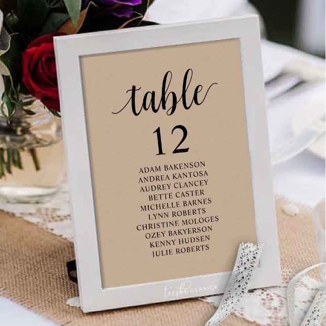 Numeração De Mesa Janto Casado, Gráfico de Assentos Russos (Wedding Dinner, Rustic Guests Seating Chart Table Number, Brown Kraft Cottage Themed)