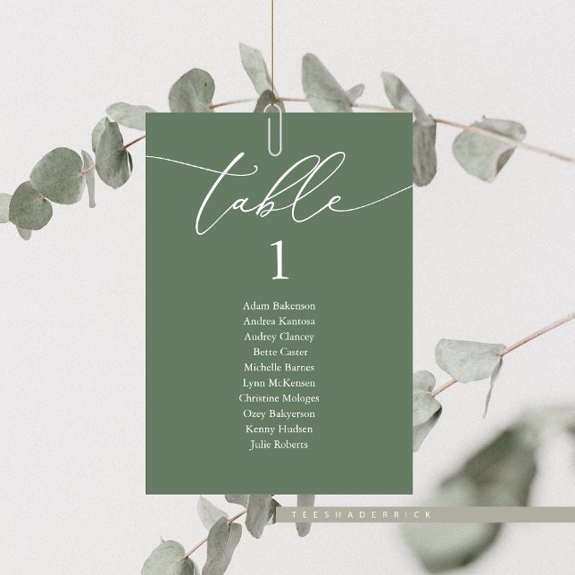 Numeração De Mesa Janto Casado, Quadro de Assentos de Convidado Mode (Elopement Wedding Dinner, Guest Seating Chart Table, in Modern Sage Green, Table No and Guest Names)