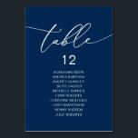 Numeração De Mesa Janto Casamento Elegante, Mesa de Gráfico de Assen<br><div class="desc">Cartão de Mesa de Assento de Janto de Casamento,  Script Elegante Moderno. Personalize o texto e/ou remova e preencha com o tema de festa de casamento (Marinho Azul).</div>