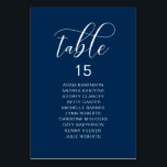 Numeração De Mesa Janto Casamento Elegante, Organograma de Assentos<br><div class="desc">Cartão de Mesa de Assento de Convidado do Janto Casamento,  Script Azul de Marinho Elegante Moderno. Personalize o texto e/ou remova e preencha com o tema da festa de casamento.</div>