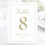 Numeração De Mesa Janto Formal da Mesa de Recepção de casamento Dour<br><div class="desc">O sinal de festa de número de tabela de casamento design apresenta uma elegância clássica com a cor de tom de ouro chic contemporânea em um fundo branco clássico. Personalize a design de mesa de casamento com seu nome, data de casamento e número de tabela em letra de tendências e...</div>
