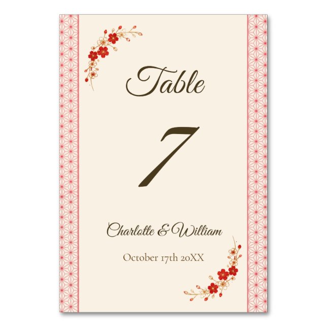Numeração De Mesa Japanese Sakura Asanoha Table Number (Frente)