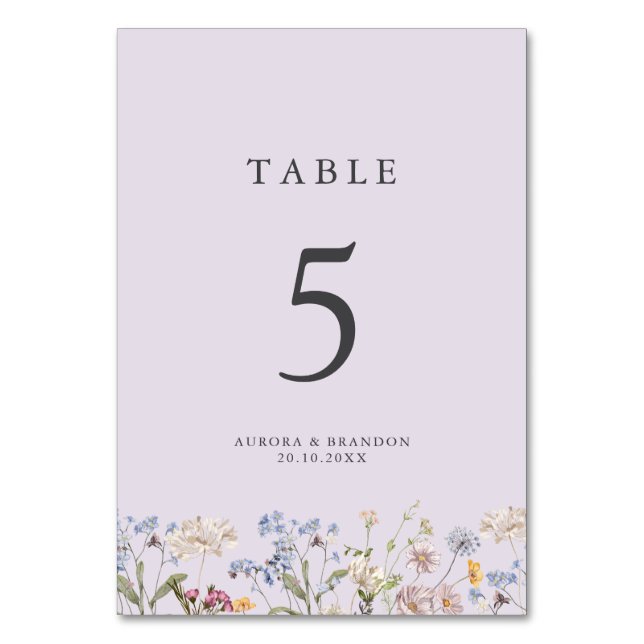 Numeração De Mesa Jardim de Casamento de Prado de Flores Silvestres  (Frente)