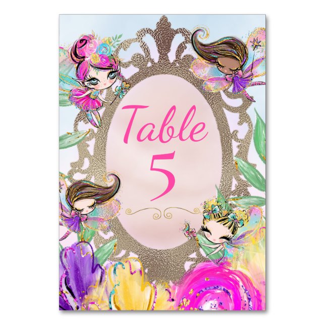 Numeração De Mesa Jardim de Fadas Fofo e Fadas com Espelho Mágico (Frente)