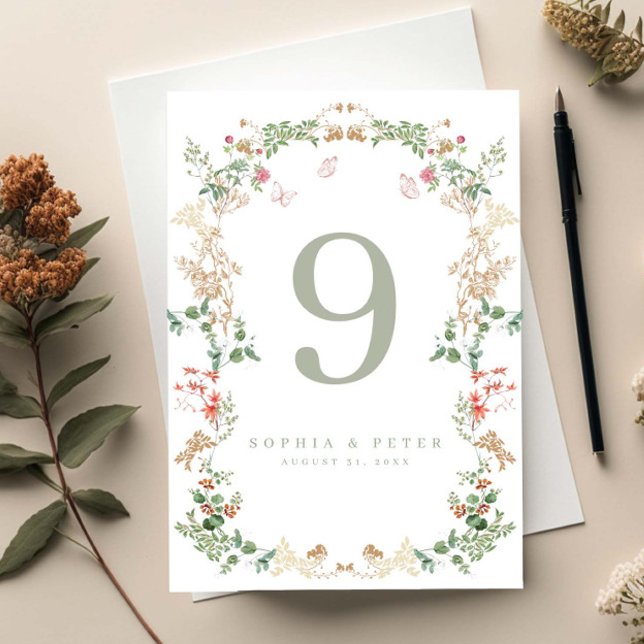 Numeração De Mesa Jardim de Flores Silvestres Elegantes Número de Me (Criador carregado)