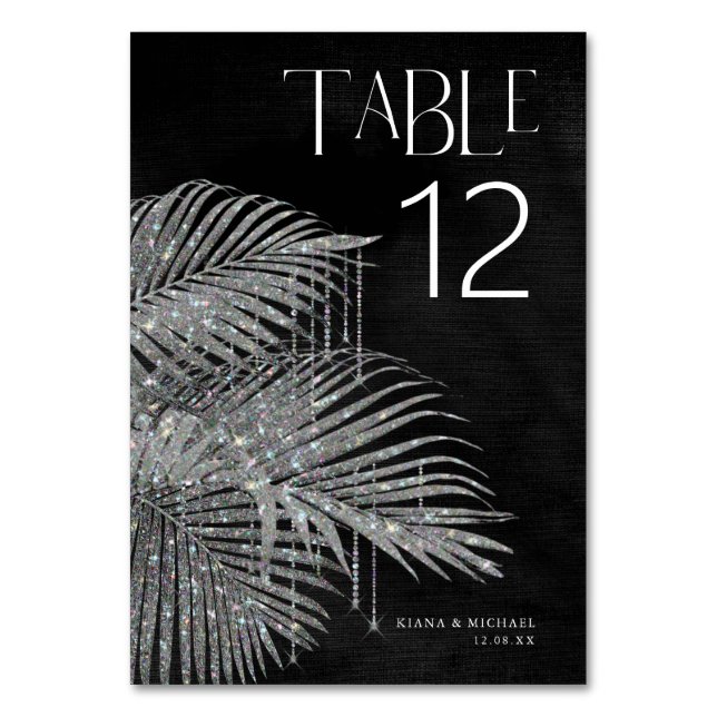 Numeração De Mesa Jewel Palm Leaf Wedding Silver ID830 (Frente)