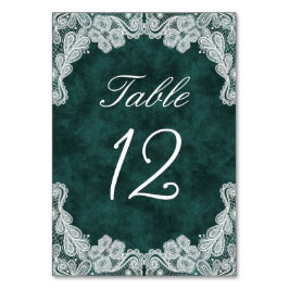 Numeração De Mesa Lace branco no Emerald Green Faux Velvet