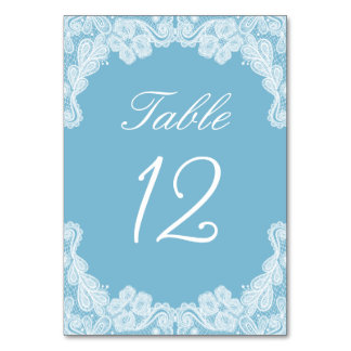 Numeração De Mesa Lace Branco no Número da Tabela Azul Pastel