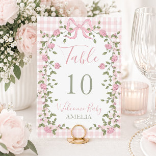 Numeração De Mesa Laços Cor-de-Rosa com Folhas Florais e Xadrez Vich