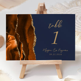 Numeração De Mesa Laranja Queimada Ágata Dourado Script Azul Marinho