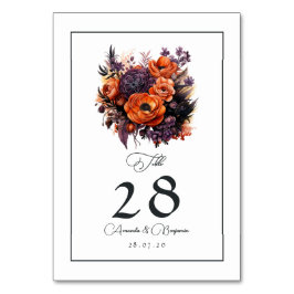 Numeração De Mesa Laranja Queimado, Roxo Escuro e Casamento Floral P