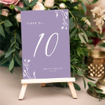 Numeração De Mesa Lavanda Elegante Rústica Flores Selvagens Casament<br><div class="desc">Esta elegante,  mas rústica,  design de número da mesa de casamento apresenta um lindo fundo de cor roxa lavanda com flores silvestres desenhadas à mão e uma elegante tipografia em branco. A design é a mesma de ambos os lados. Veja nossa coleção Rustic Wildflower para coordenar itens.</div>